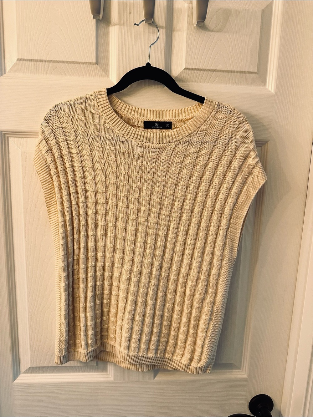 Apricot Knit Short-Sleeve Sweater Top